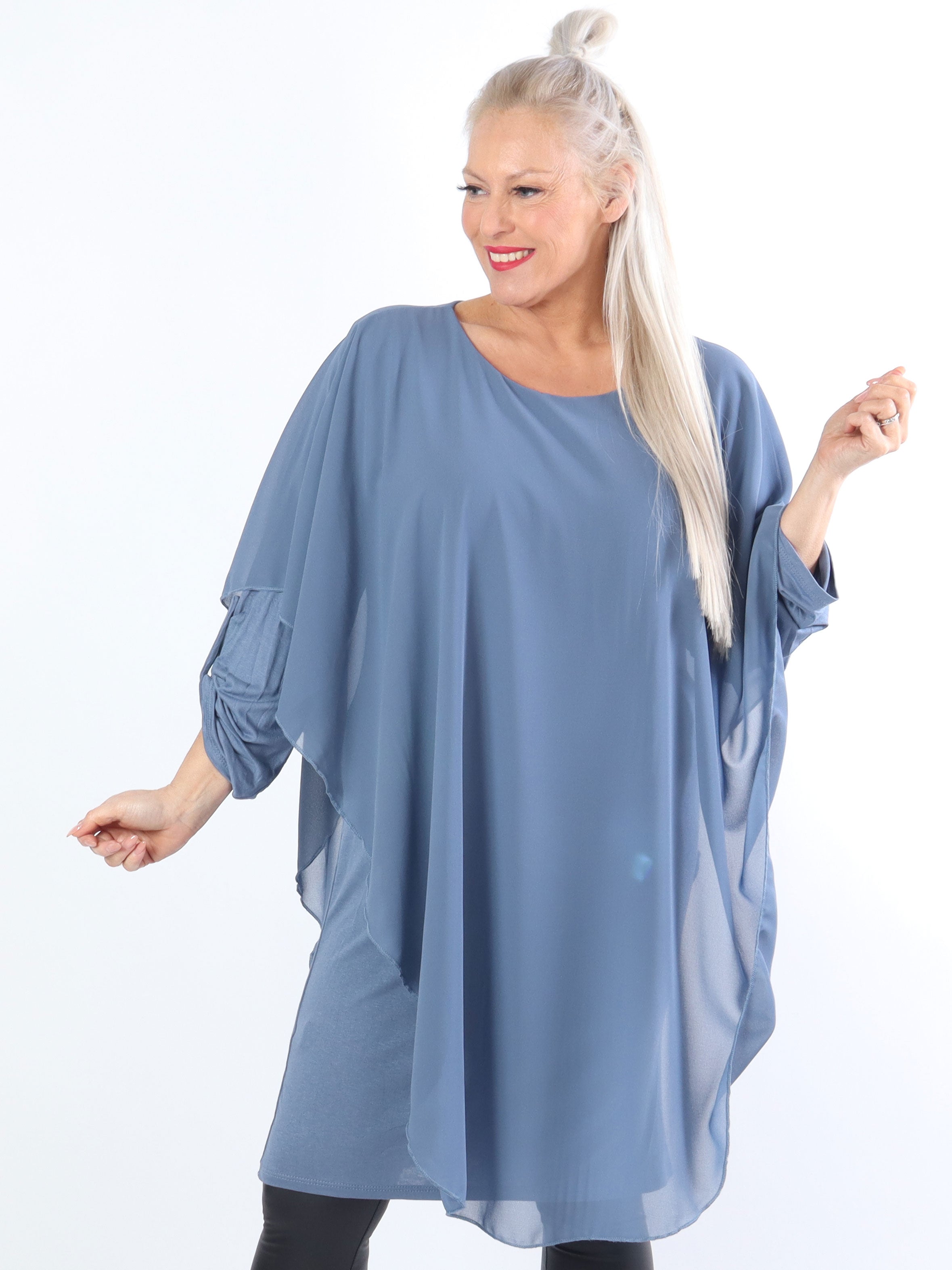 Kenya Long Sleeve - Plus size tunikakjole med chiffonlag